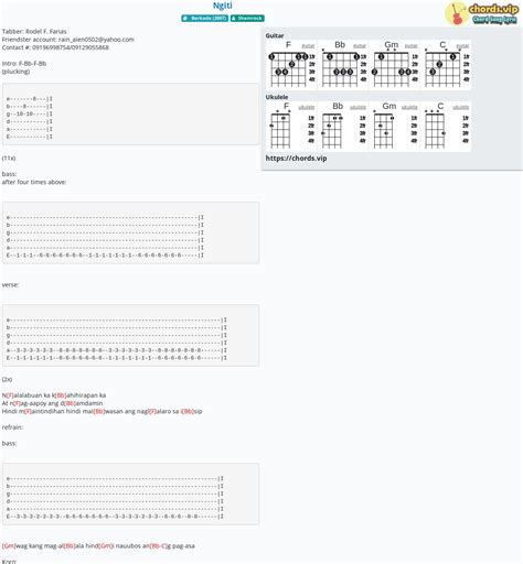 Hợp âm: Ngiti - cảm âm, tab guitar, ukulele - lời bài hát | chords.vip