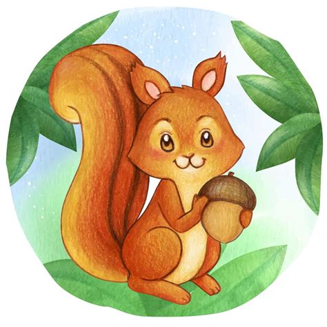 Watercolor Squirrel Holding Acorn 1012966 Vector Art at Vecteezy