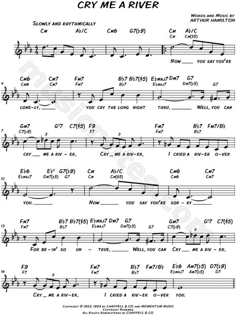 Arthur Hamilton "Cry Me a River" Sheet Music (Leadsheet) in C Minor (transposable) - Download ...