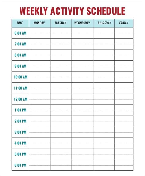 Weekly Activity Schedule Template - 6+ Free Word, PDF Format Download! | Free & Premium Templates