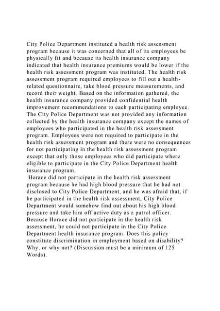 City Police Department instituted a health risk assessment program.docx