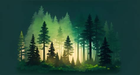 Premium AI Image | A forest of pine trees in the night