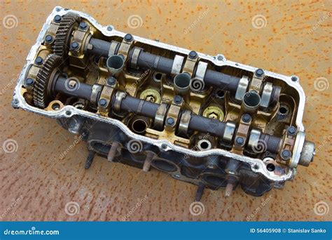 Cylinder Head and Bent Shaft , Broken Engine Car Parts Stock Photo - Image of camshaft, metallic ...