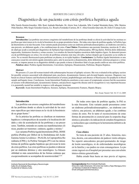 (PDF) Diagnosis of a patient with acute hepatic porphyria