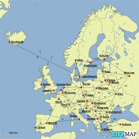 StepMap - Europe distance - Landkarte für Europe