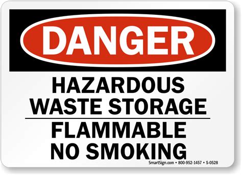 Hazardous Waste Storage Flammable No Smoking Danger Sign, SKU: S-0528 - MySafetySign.com