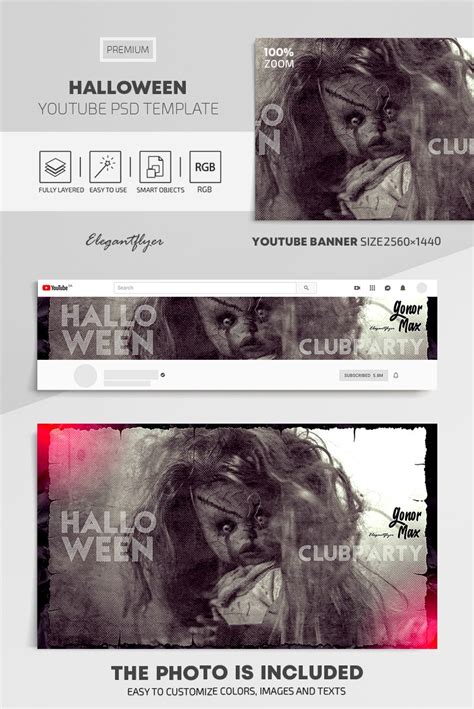 Gray Creative Halloween Youtube Premium Social Media Template PSD | by Elegantflyer