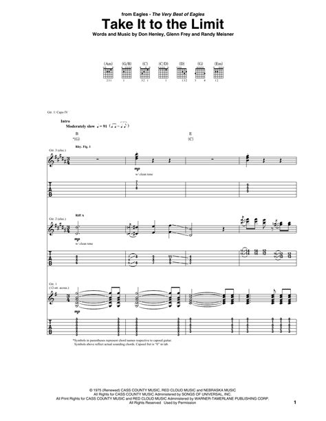 Take It To The Limit by Eagles Sheet Music for Guitar Tab at Sheet ...