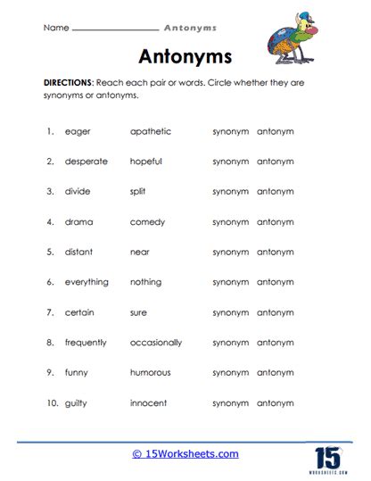 Antonyms Worksheets - 15 Worksheets.com