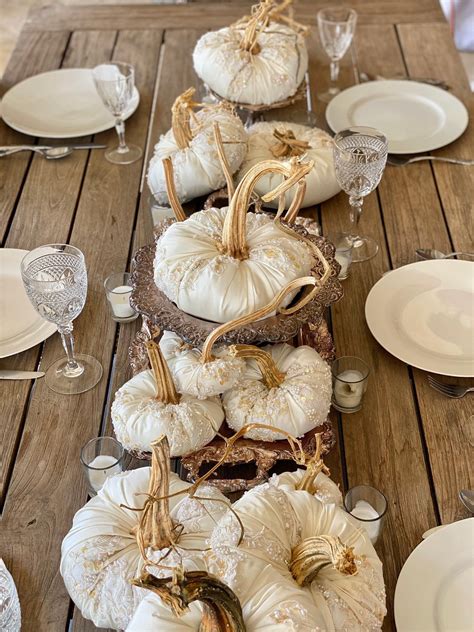 Fall Wedding Centerpiece, White Wedding Pumpkins embellished, Velvet Pumpkins with real stems ...