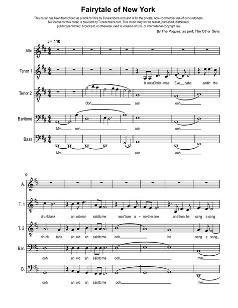 Tunescribers | Fairytale of New York | Sheet Music