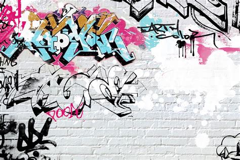 White Wall Graffiti Wall Mural, custom made to suit your wall size by ...