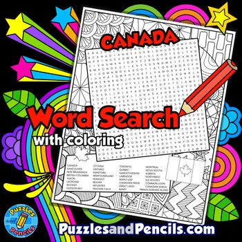 Canada Word Search Puzzle Activity Page with Coloring | Canada Series