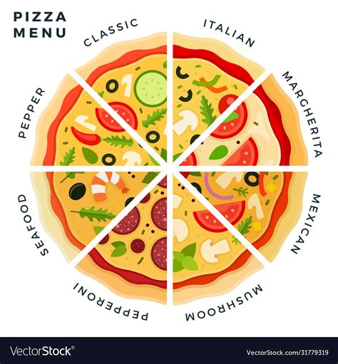 Different types pizza slices Royalty Free Vector Image