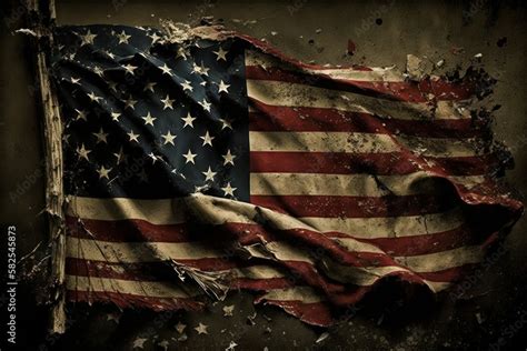 Old tattered american flag. Grunge background. AI generated Stock ...