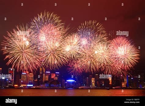 Fireworks display in Victoria Harbour, Hong Kong Stock Photo - Alamy