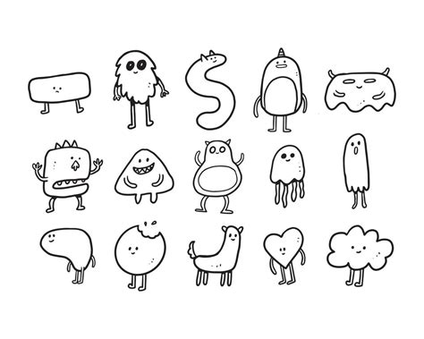 set of monster doodle illustrations. the hand-drawn drawing of funny characters for an avatar ...