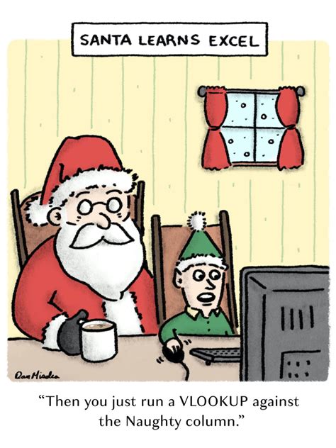 Santa Learns Excel Cartoon by Dan Misdea | Cartoons comics, Cartoon ...