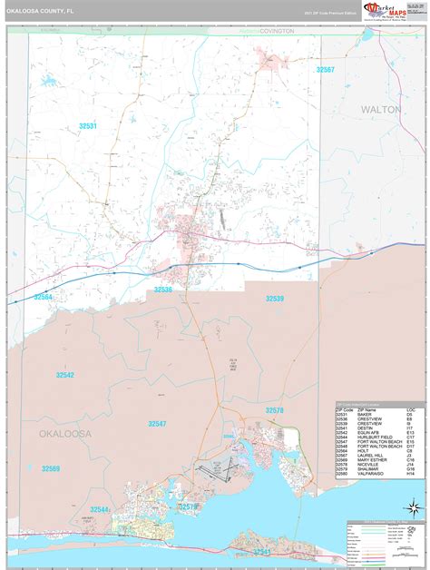 Okaloosa County, FL Wall Map Premium Style by MarketMAPS - MapSales