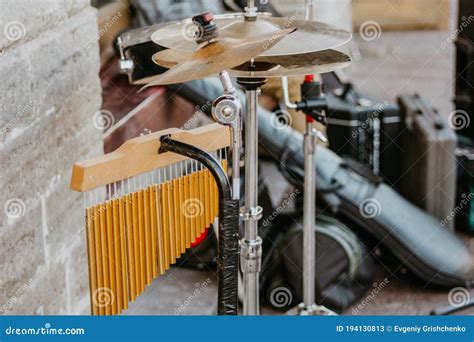 Drum Set with Bar Chimes and Cymbals Percussionist Instruments Stock ...