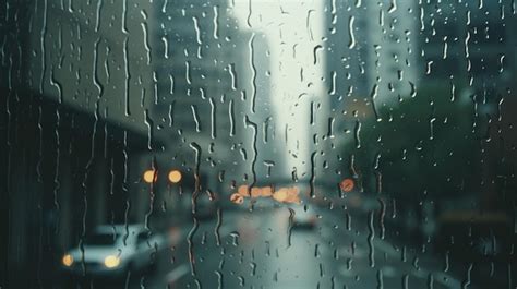 Premium Photo | Rainy City View Through Glass Window