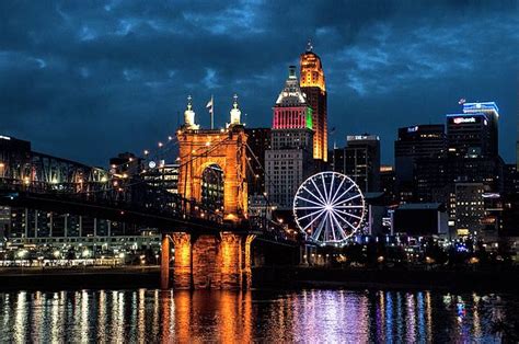 Cincinnati Skyline and Roebling Bridge at Night by Phyllis Taylor ...