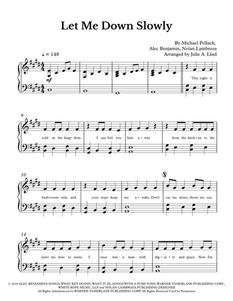 Let Me Down Slowly (arr. Julie A. Lind) by Alec Benjamin Sheet Music ...