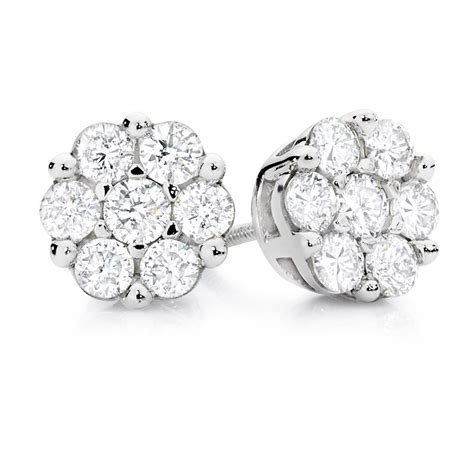 Cluster Stud Earrings with 1 Carat TW of Diamonds in 10kt White Gold