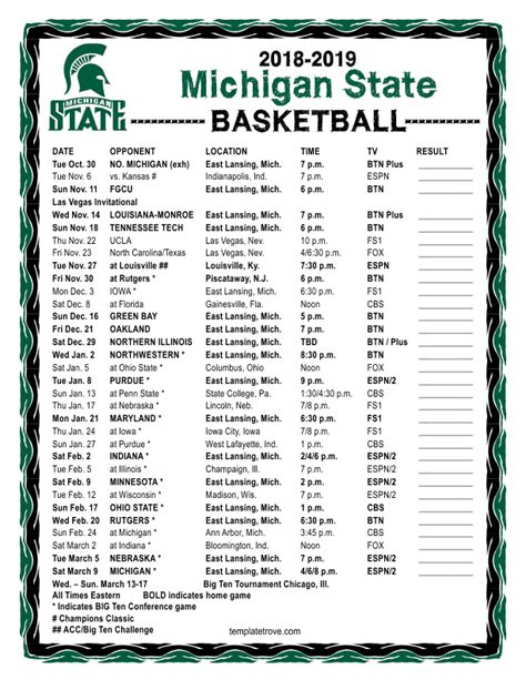 Michigan State Basketball Printable Schedule - Printable Schedule