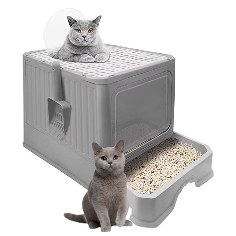 Foldable Cat Litter Box with Lid, Top Entry Cat Litter Box with Lid ...