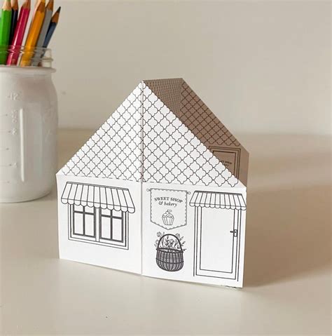 Printable Origami Paper House Ivy Cottage Coloring Page Kid's Activity Instant Download Paper ...