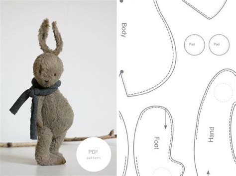 PDF Sewing Pattern & Tutorial Stuffed Bunny 7 Inches Mohair