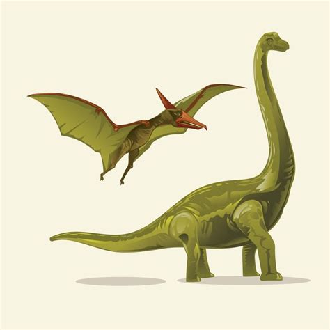 Download the Dinosaurs realistic Illustration Brontosaurus and Pterodactyl 236624 royalty-free ...