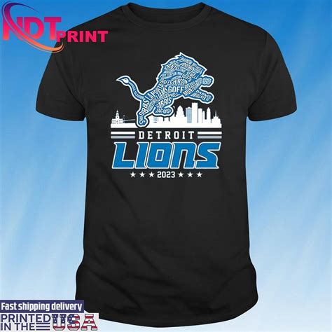 Official Detroit Lions Logo Players Name Skyline 2023 Shirt - NDT Print - Medium