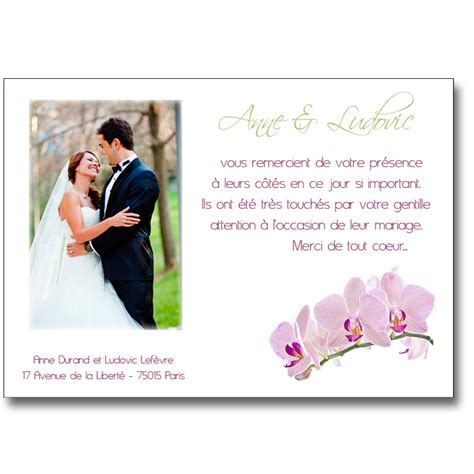 Carte de remerciement mariage Branche d'Orchidée