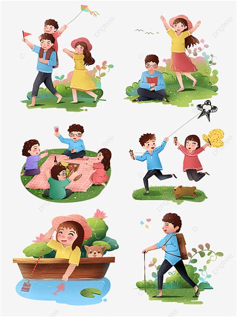 Outdoor Activity PNG Picture, Spring Outdoor Activity Entertainment Cartoon Character, Picnic ...