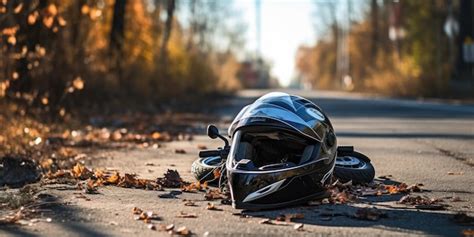 Premium AI Image | motorcycle helmet on the road road accident concept High quality photo ...