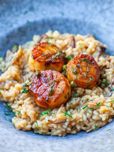 Pan-Seared Scallops with Mushroom Risotto (video) - Tatyanas Everyday Food