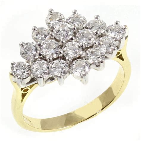 18ct yellow gold 2.00ct boat shape diamond cluster ring. - from Mr Harold and Son Jewellery UK