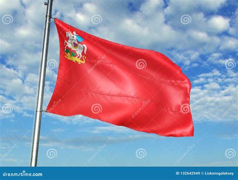 Moscow Oblast Region of Russia Flag Waving with Sky on Background Realistic 3d Illustration ...