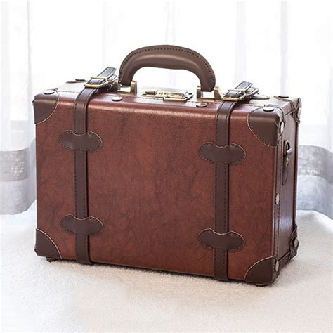 Vintage Inspired Faux Leather Suitcase - White - Blue - Brown - ApolloBox