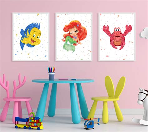 Ariel, Sebastian, Flounder, 3 Set - Wall Decor - Digital Poster ...