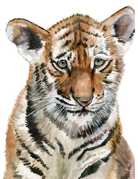 Tiger Cub PRINT Watercolor Tiger Print Nursery Decor Tiger | Etsy