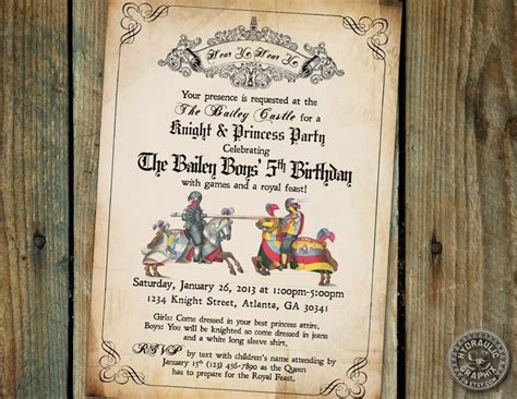 Medieval Times or Renaissance Birthday Party Invitation with knigh ...