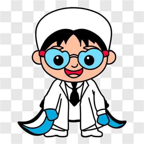 Download Playful Cartoon Character in Lab Coat and Glasses PNG Online - Creative Fabrica