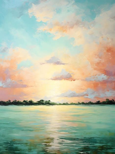 Premium AI Image | sunset on the lake painting