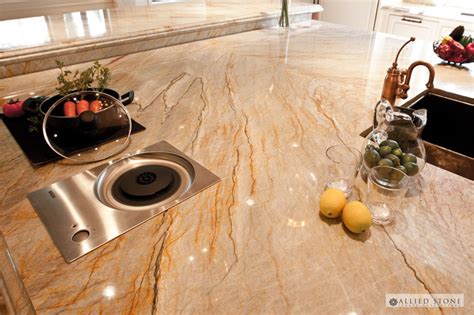 Brazilian Dream quartzite countertop + island - Contemporary - Kitchen - houston - by Allied Stone