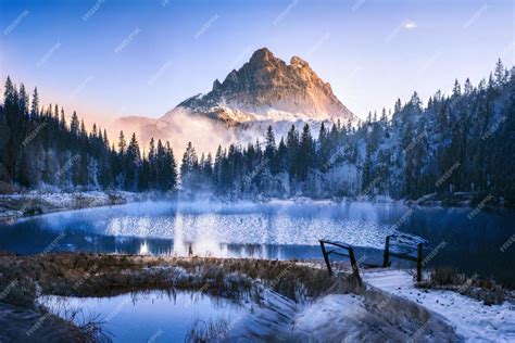 Premium Photo | Beautiful winter scenery landscape and snow frosted mountain in italy