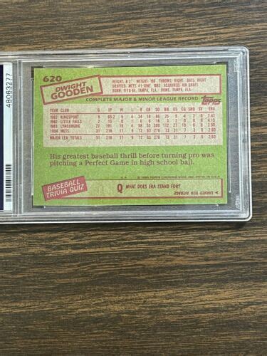 Mavin | Dwight “Doc” Gooden Rookie Card 1985 Topps 620 PSA Graded Mint 9. New York Mets