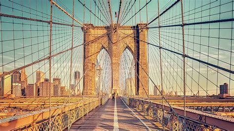 Online crop | HD wallpaper: Brooklyn Bridge Bridge New York Buildings Skyscrapers Path Trial ...